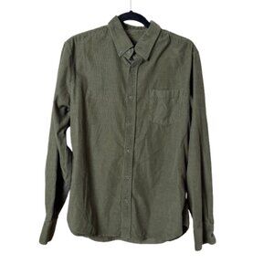 NORDSTROM 14th & Union Trim Fit Olive Green Corduroy Button Up Size Large